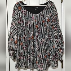 ALYX Size 3X Women's Floral Striped Blouse Top - Black and Pink